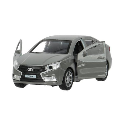 Машина металл LADA Vesta 11,5 см, двери, темно-серый, кор. Технопарк в кор.2*36шт
