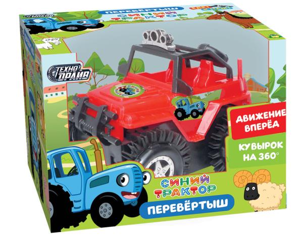 Машина-перевертыш СИНИЙ ТРАКТОР на бат.кор.12*9,5*9см ТЕХНОДРАЙВ в кор.2*96шт