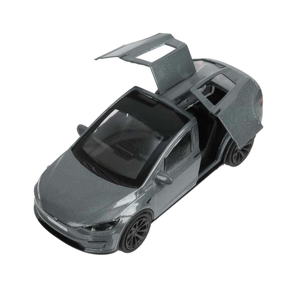 Машина металл tesla model x plaid 12 см, двери, серебр, кор. Технопарк в кор.2*36шт