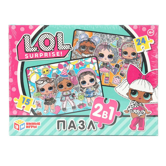 L.O.L. Пазлы в коробке, набор 2 в 1: 15 и 24 детали. 190х140х35 мм. Умные игры в кор.20шт