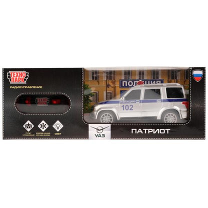 Машина р/у UAZ ПАТРИОТ ПОЛИЦИЯ 19 см, свет, сер, кор. Технопарк в кор.2*24шт