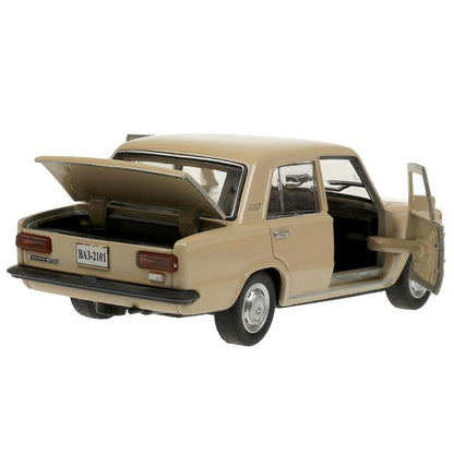 2101-12-BG Машина металл ваз-2101 длина 12 см, двери, багажник, инерц, бежевый, кор. Технопарк в кор.2