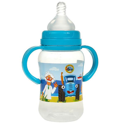 Бутылочка для корм., шир. г., СИНИЙ ТРАКТОР 270 мл, сил. с, с руч. Умка в кор.12шт