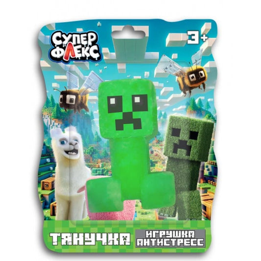 Игрушка антистресс тянучка пиксельный персонаж зеленый человечек, блистер Супер Флекс в кор.6*12шт