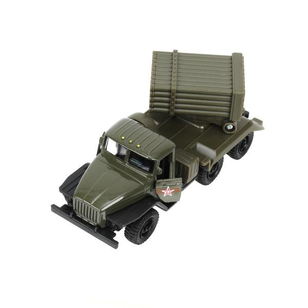 Машина металл АРМИЯ РОССИИ УРАЛ с ракетами 12 см, двери, инерция Технопарк в кор.2*24шт