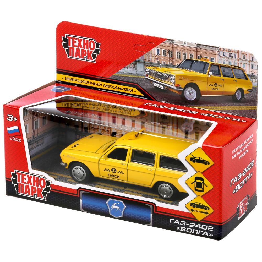 Технопарк. Газ-2402 "Волга. Такси" 12 см, металл, двери, багажник, желтая, в кор. арт.2402-12TAX-YE