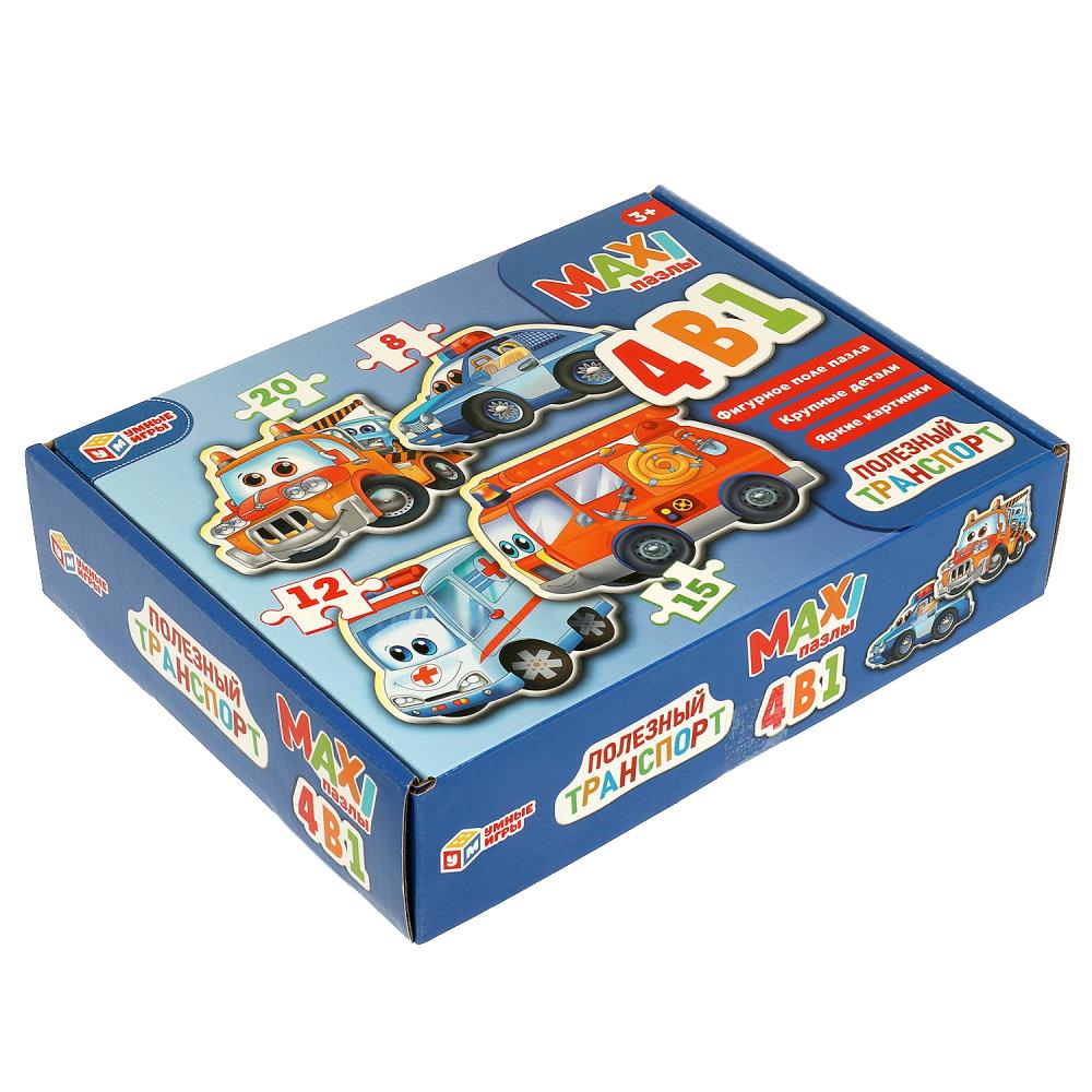Полезный транспорт. Макси-пазлы. Набор 4 в 1: 8, 12, 15 и 20 деталей. Умные игры в кор.12шт