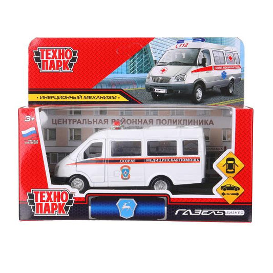 Машина металл ГАЗ-3221 "газель" 12,2 см, СКОРАЯ, дв, инер, кор. Технопарк в кор.2*36шт