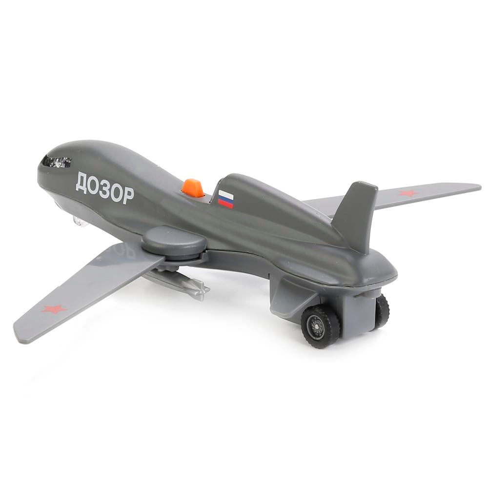 МОДЕЛЬ "ТЕХНОПАРК" МЕТАЛЛ. ИНЕРЦ. БЕСПИЛОТНИК ДОЗОР 19СМ, СВЕТ+ЗВУК, СКЛ. КРЫЛЬЯ В КОР. в кор.2*24шт