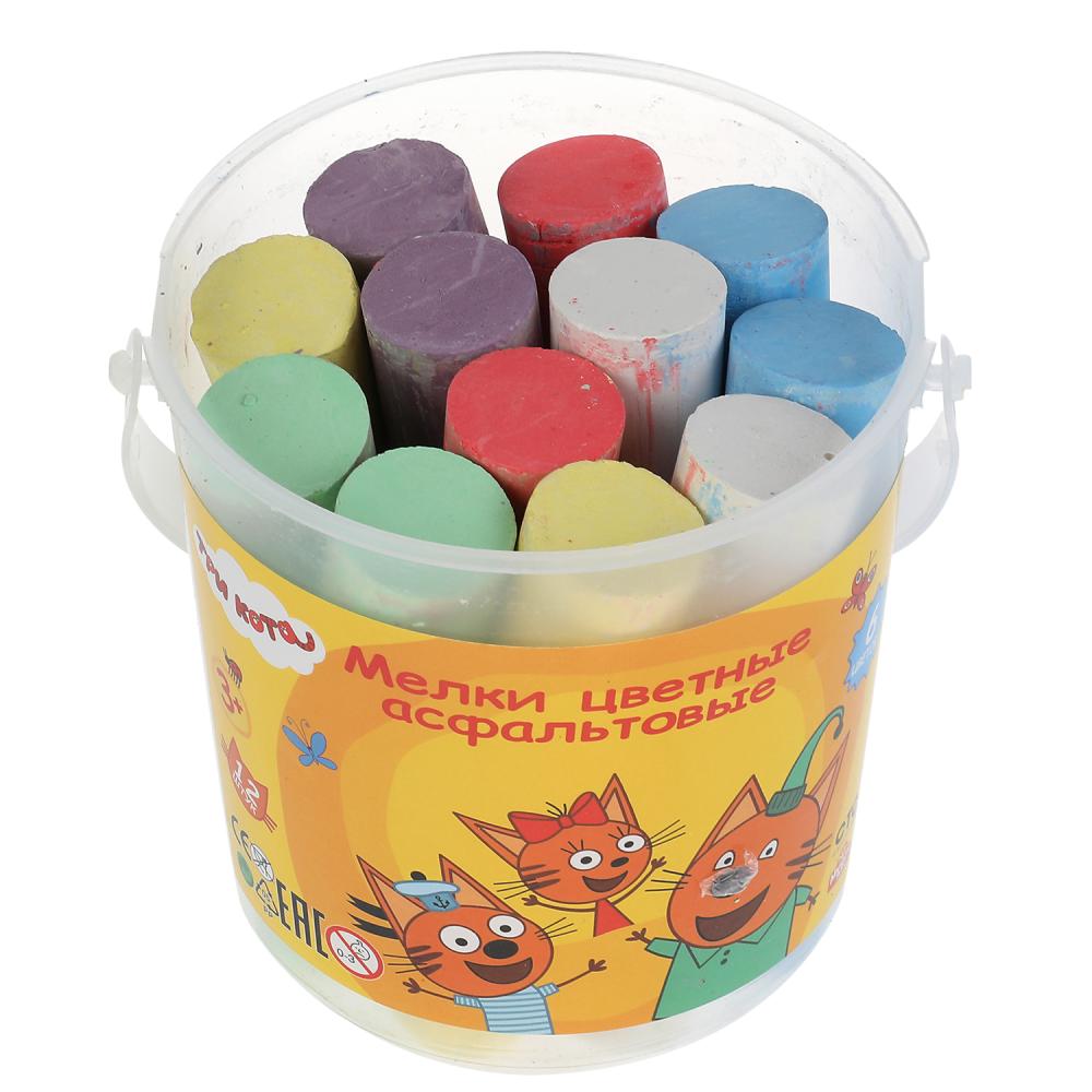 Мелки цветные асфальтовые для творчества, Три Кота 12 шт (6 цв), в ведре МУЛЬТИ АРТ в кор.24наб