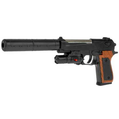 Pistolet (п) avec laser. прицелом, с глушителем, с пульками в пак. dans le cor.2*72шт