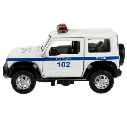 Машина металл светзвук SUZUKI JIMNY ПОЛИЦИЯ 11,5 см, дверь, сумка, инер, кор. Технопарк в кор.2*36шт
