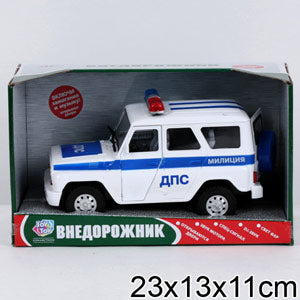 УАЗ ХАНТЕР ИНЕРЦ. МИЛИЦИЯ ДПС, СВЕТ+ЗВУК, ОТКРЫВ. ДВЕРИ, РУСС. СЕРИЯ 9076-D В РУССКИ. КОР в кор.2*18шт