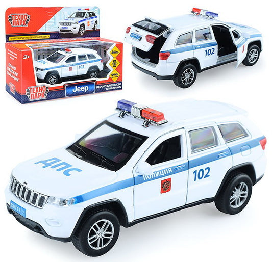 CHEROKEE-12POL-WH Машина металл "jeep grand cherokee полиция" 12см, инерц., белый в кор. Технопарк в