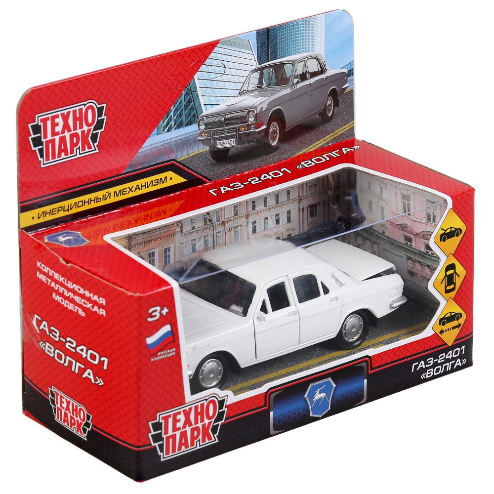 Машина металл ГАЗ-2401 ВОЛГА длина 12 см, двери, багажник, инерц, белый, кор. Технопарк в кор.2*36шт