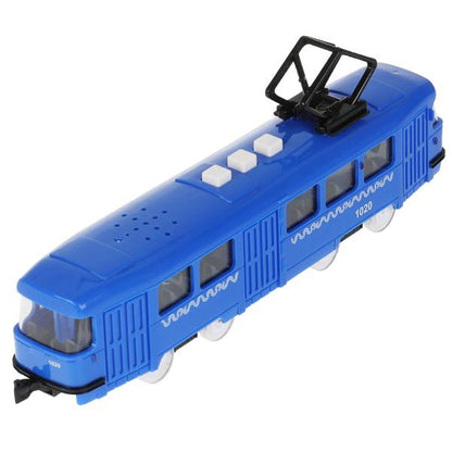 Модель пластик свет-звук ТРАМВАЙ МЕТРОПОЛИТЕН 21 см, 3 кноп, ин, синий, кор. Технопарк в кор.48шт