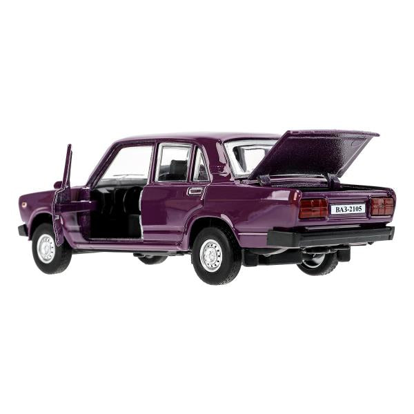 Машина металл LADA ваз-2105 1997 г. 12 см, двери, багажник, инерц.баклажан, кор. Технопарк в кор.2*36шт
