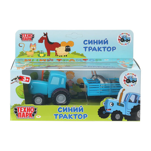 Машина металл СИНИЙ ТРАКТОР с телегой 7,5 см, синий, кор. Технопарк в кор.2*36шт
