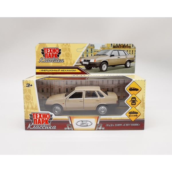 Машина металл LADA-21099 "СПУТНИК" 12 см, двери, багаж, инерц, бежевый, кор. Технопарк в кор.2*36шт