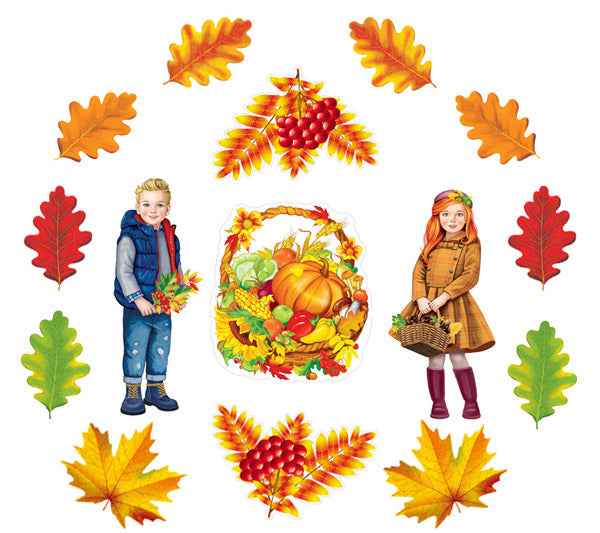 *КБ-17661 Комплект для оформления интерьера. Осень золотая-2 (плакат А3, 2 плаката А4, 6 фигур осенних листьев по 2 шт.)