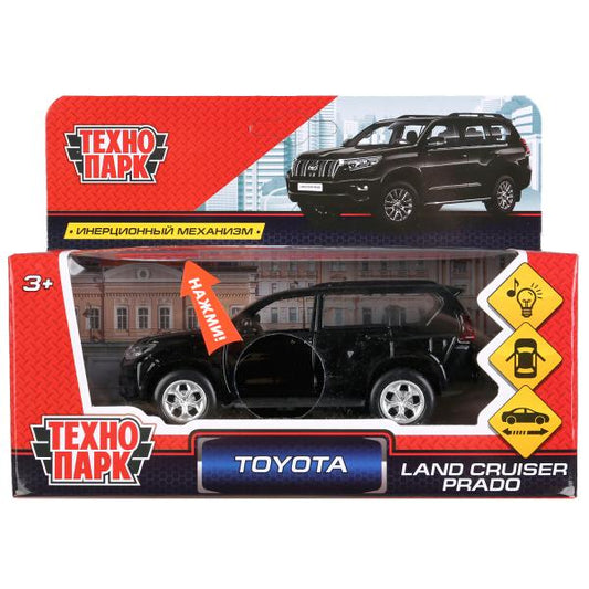 Машина металл свет-звук "TOYOTA PRADO"12см, откр. двери, инерц.,черный в кор. Технопарк в кор.2*36шт