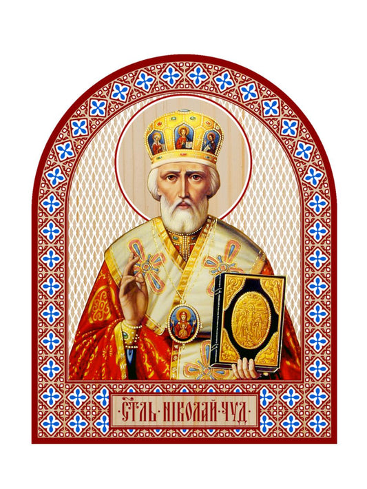 Икона аркой Николай Чудотворец, святитель (желтой митре) (на дереве): 95 х 120