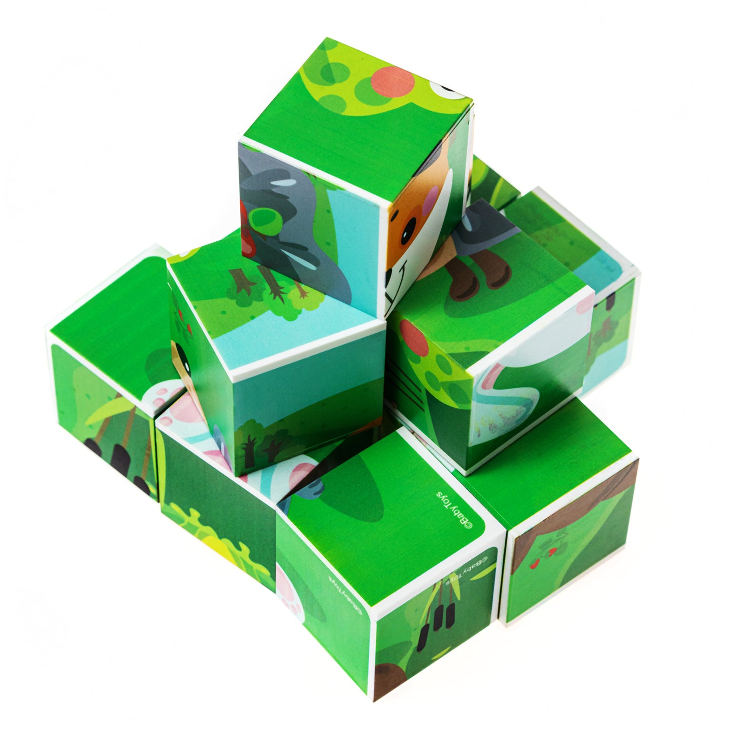 НАБОР ИЗ 12-И КУБИКОВ "ЛЕСНЫЕ ЖИВОТНЫЕ" (БЕЗ ОБКЛЕЙКИ) BABY TOYS в кор.20наб