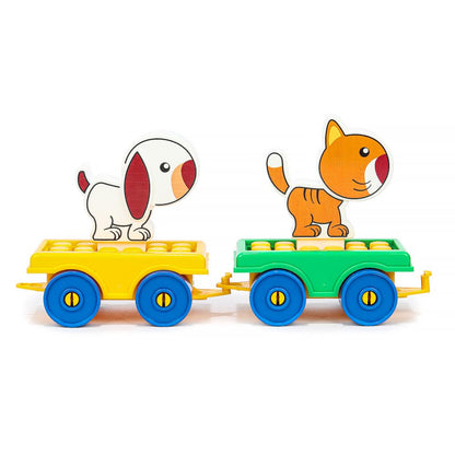 10046-BA Конструктор синий трактор+тележки с животными, 35 дет. Город мастеров в кор.8шт