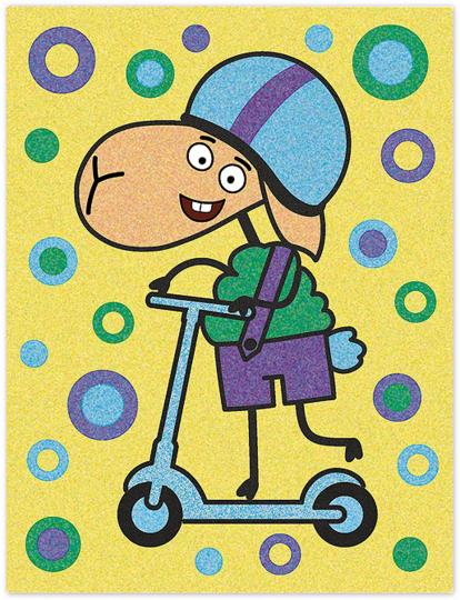 Отель у овечек. Фреска из песка картина "Барашек Беня на самокате"