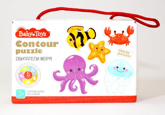 Пазлы контурные "Обитатели моря" Baby Toys (5 карт. 14 дет)