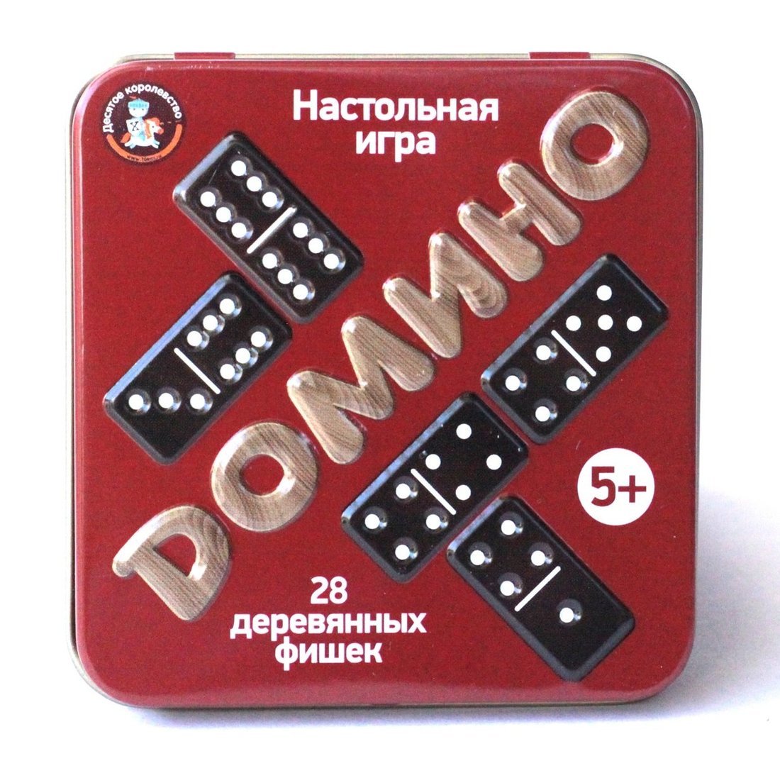 Игра настольная деревянная "Домино" (жестяная коробочка) в кор.42шт