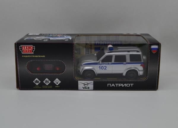 Машина р/у UAZ ПАТРИОТ ПОЛИЦИЯ 19 см, свет, сер, кор. Технопарк в кор.2*24шт