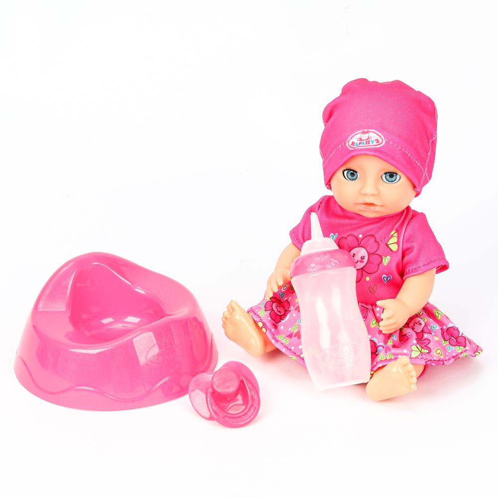 Пупс озвучка Шаинский музыка 20см, пьет, пишет, закр. глазки, 3акс КАРАПУЗ в кор.24шт