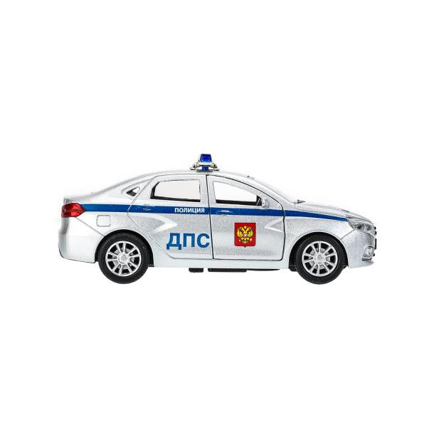 Машина металл свет-звук LADA vesta ПОЛИЦИЯ 11,5 см, двер, багаж, кор. Технопарк в кор.2*36шт