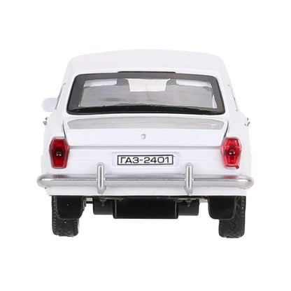 Машина металл ГАЗ-2401 ВОЛГА длина 12 см, двери, багажник, инерц, белый, кор. Технопарк в кор.2*36шт