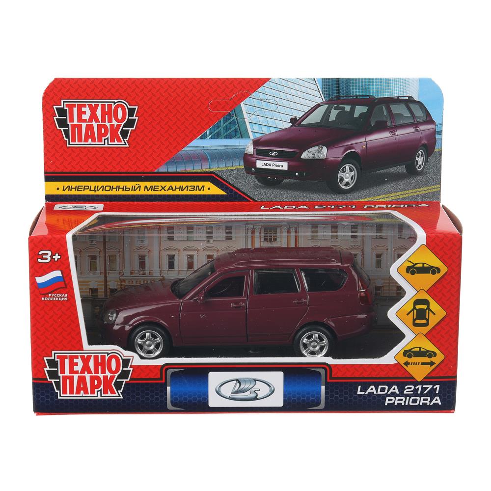 Машина металл LADA PRIORA длина 12 см, двери,багаж,инерц,бордовый, в кор. Технопарк в кор.2*36шт