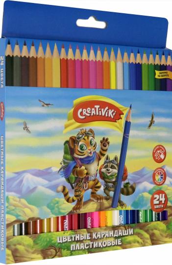 Карандаши цв. 24цв шестигранные пластик,ЦКП24КР