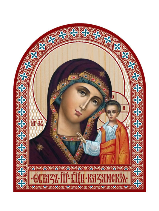 Икона аркой ПБ Казанская (голубом) (на дереве): 95 х 120