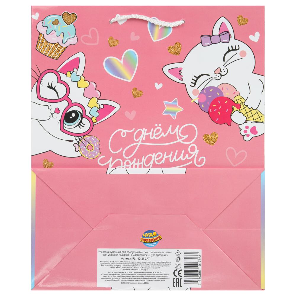 Пакет подарочный глянцевый л,котенок,140 гр/м2 ЧУДО ПРАЗДНИК в кор.10*12шт