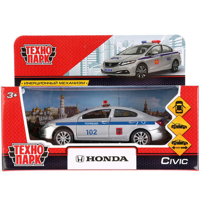 Machine en métal "HONDA CIVIC ПОЛИЦИЯ", d'une longueur de 12 cm, ouverte. двери, инерц, в кор. Parc technologique dans le cor.2*36шт