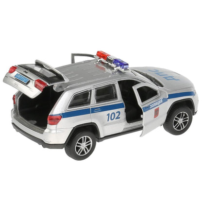Машина металл свет-звук JEEP GRAND CHEROKEE ПОЛИЦИЯ 12 см, дв, баг, ин, кор. Технопарк в кор.2*36шт