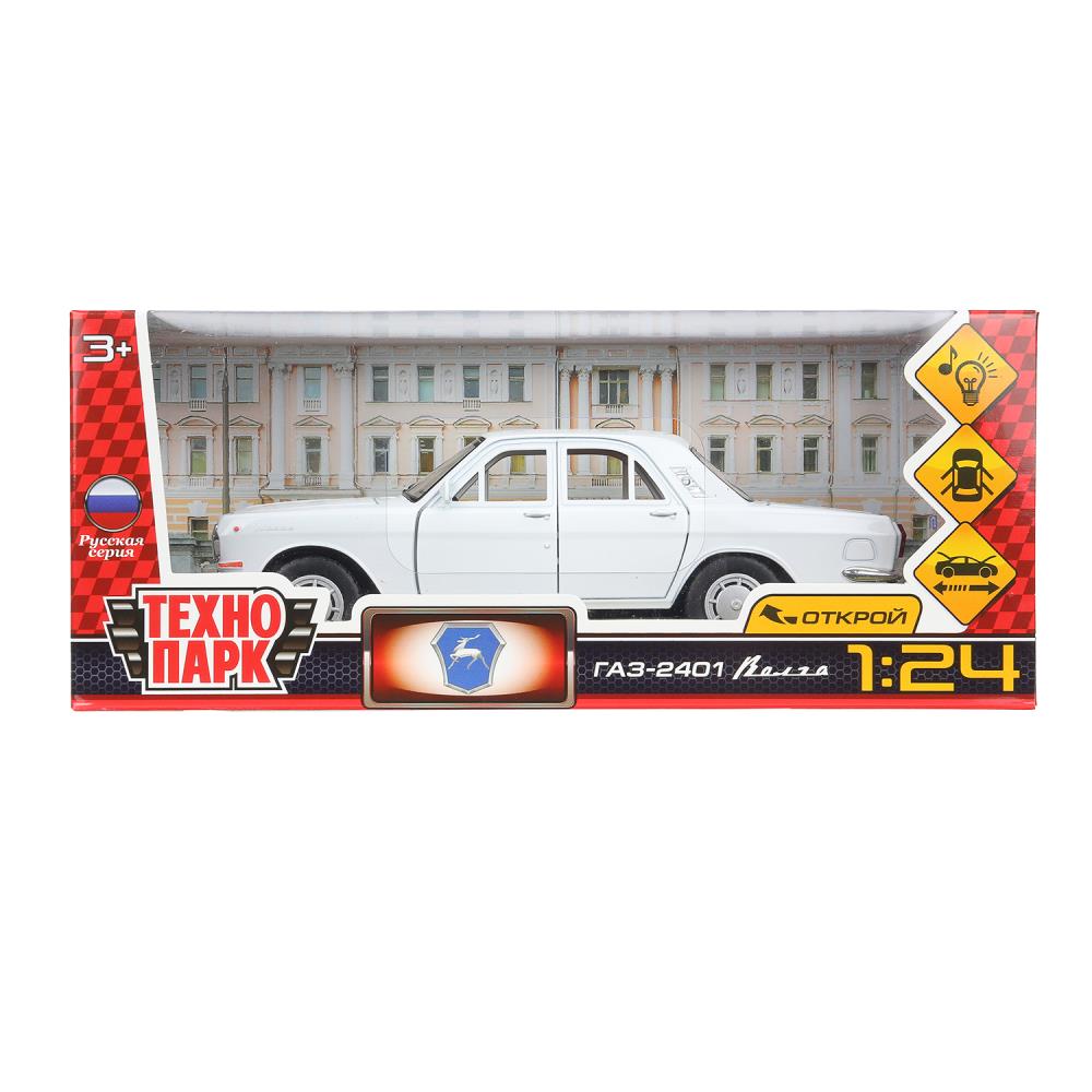 ГАЗ 2401 свет-звук 19,7 см, дв, кепка, баг, ин, белый Технопарк в кор.2*24шт