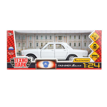 ГАЗ 2401 свет-звук 19,7 см, дв, кепка, баг, ин, белый Технопарк в кор.2*24шт