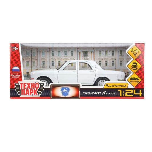 ГАЗ 2401 свет-звук 19,7 см, дв, кепка, баг, ин, белый Технопарк в кор.2*24шт