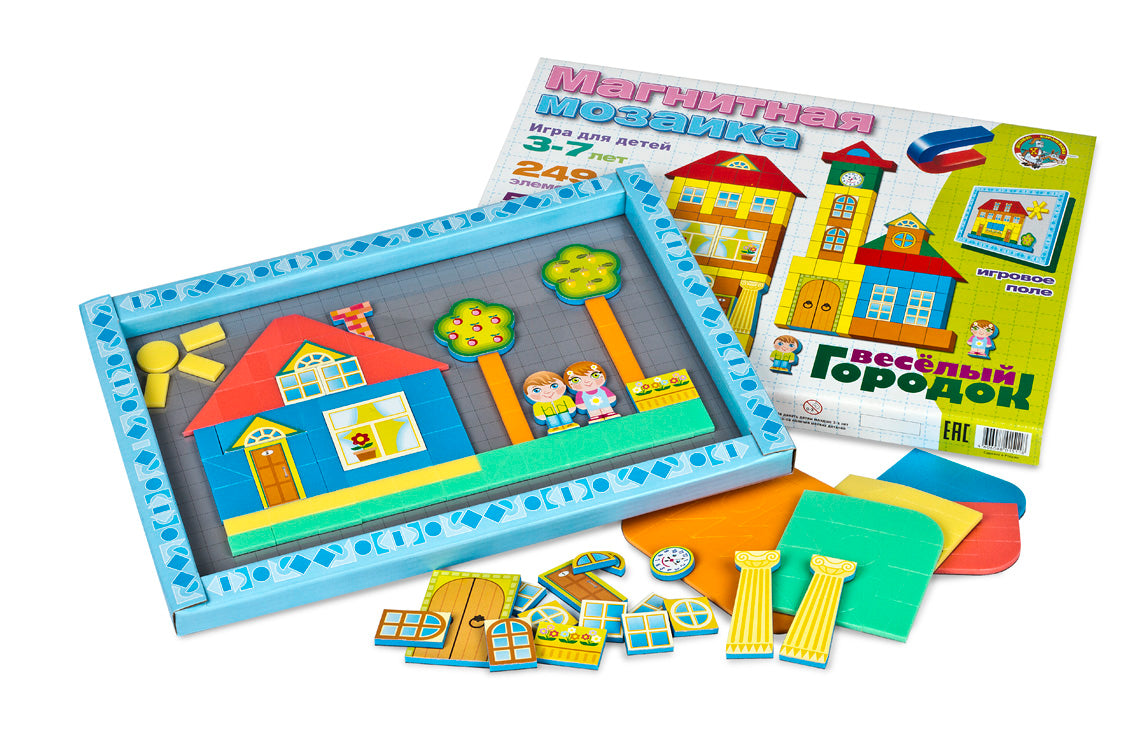 Мозаика магнитная. Веселый городок (5 цветов, 220 магнитных фишек, 30 дополнительных элементов)