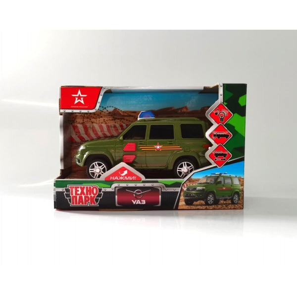 Machine en plastique pour le plastique UAZ ПАТРИОТ АРМИЯ РОССИИ 15,5 см, 2 кн,ин, зел, кор Технопарк в кор.48шт