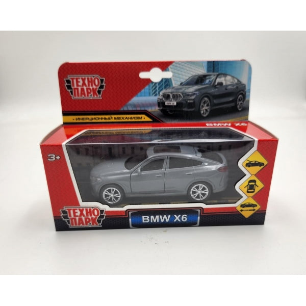 Машина металл BMW X6 длина 12 см, двери, багажник, инер, темно-серый, кор. Технопарк в кор.2*36шт