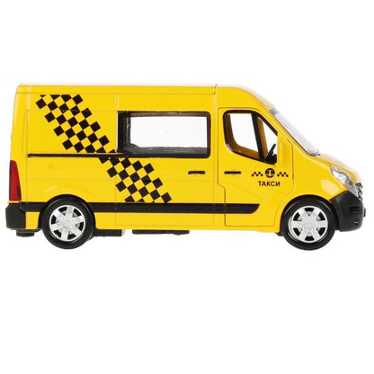 Машина металл RENAULT master ТАКСИ длина 14 см, двери, инерц, желтый, кор. Технопарк в кор.2*32шт