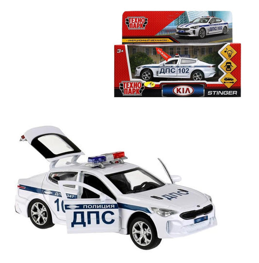 Технопарк. Модель "Kia Stinger Полиция" мет. свет-звук 12 см, двер, баг белый арт.STINGER-12SLPOL-WH