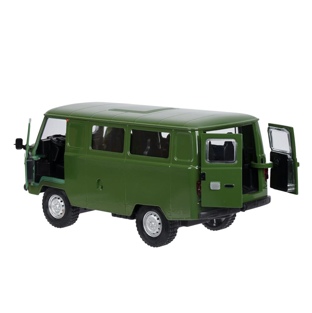 Машина металл свет-звук УАЗ УАЗ 452, 18,5 см, св-зв, дв люк, баг, ин, зеленый Технопарк в кор.2*18шт